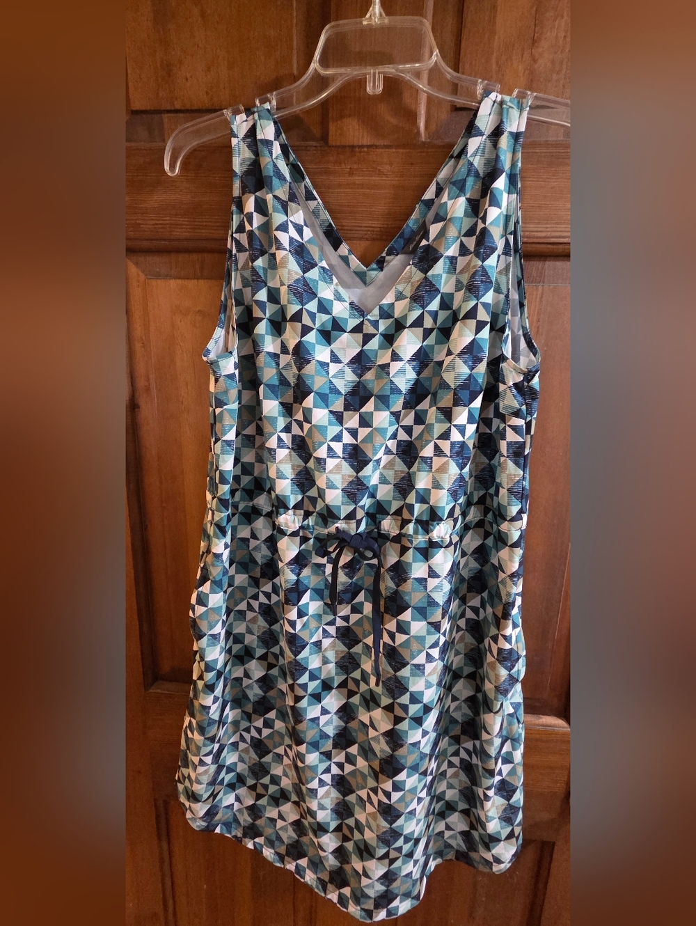 Eddie Bauer Geometric Blue White Teal Sleeveless Dress